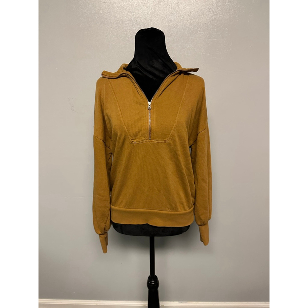 Women's LOFT Brown Quarter-Zip Sweatshirt XS